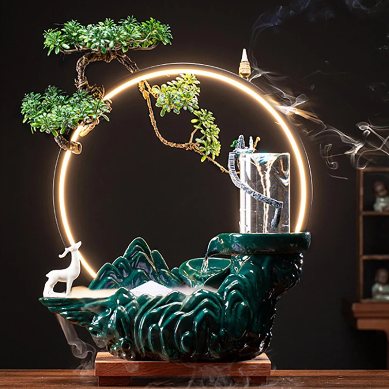 Creative Ceramic Circulating Water Fountain Humidifier For Attracting Wealth, Home Living Room Decoration, Office Ornament, Open