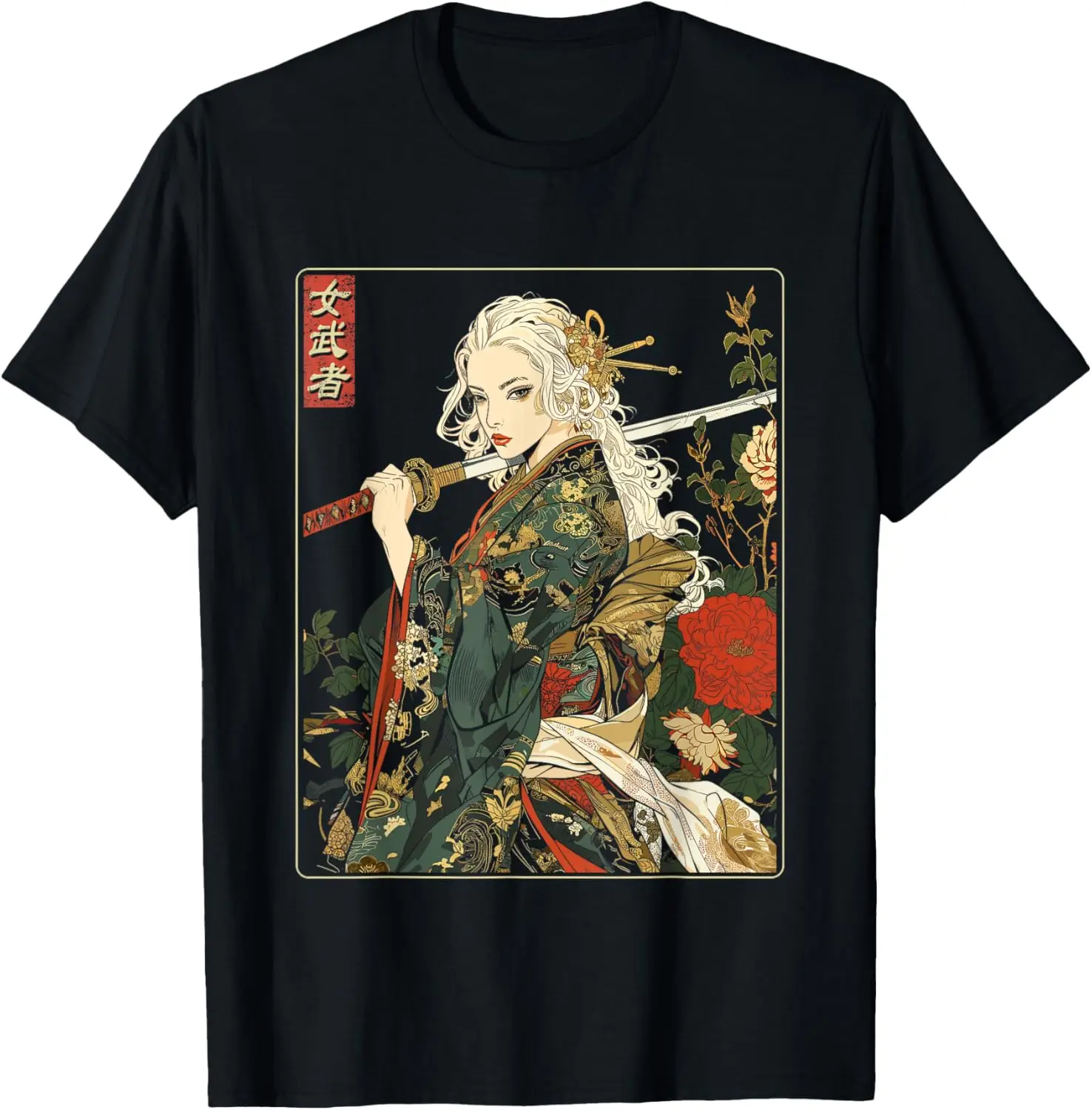 Japanese Gothic Samurai Art Woman With Katana Sword T-Shirt