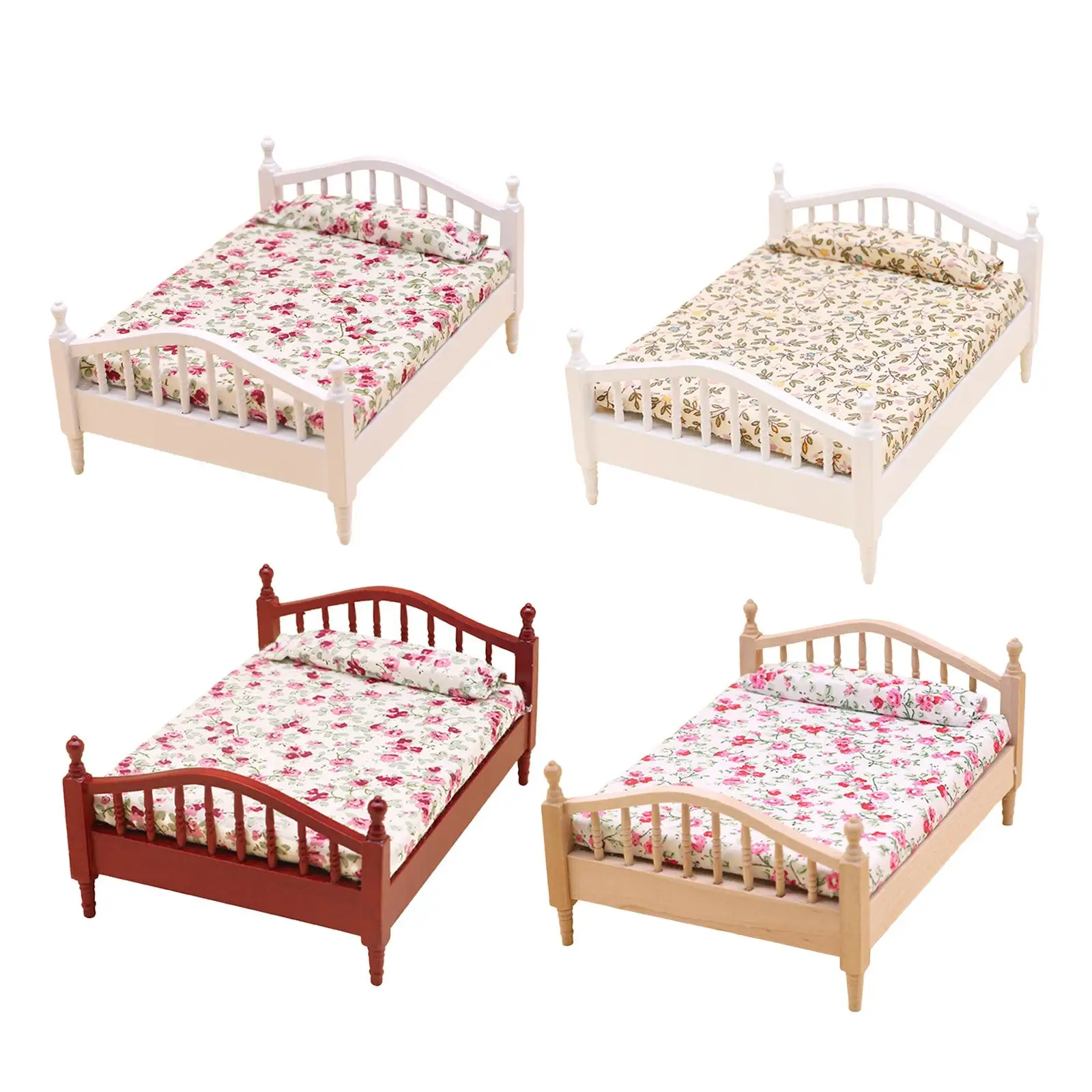 1:12 Mini Bed DIY Scene Accessories Single Bed Model for Bedroom Decoration