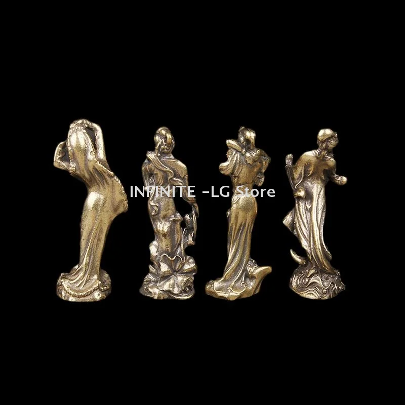 1/4Pcs Vintage Classical Figurines Handcrafted Solid Brass Four Ancient Chinese Beauties Statue Desktop Decor Collection Gift