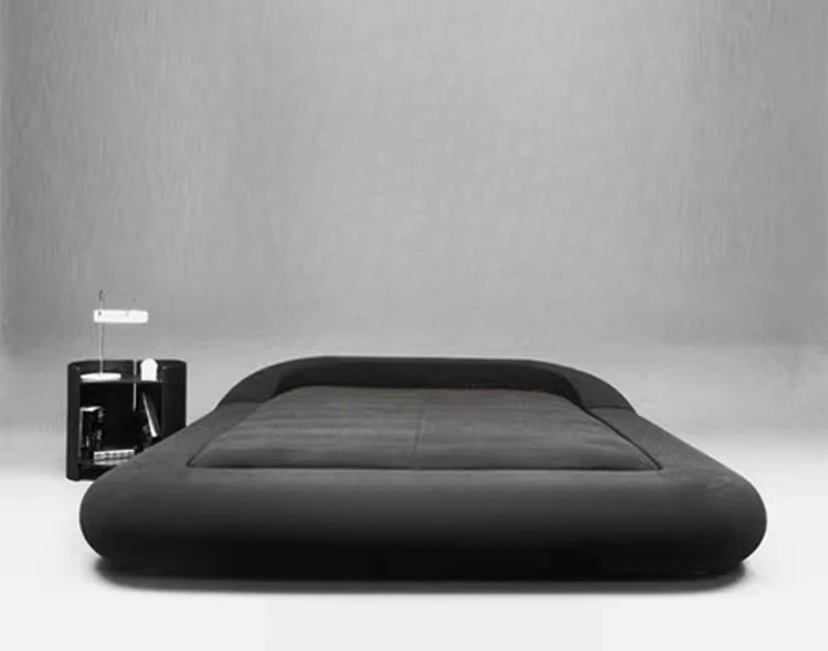 

Modern wabi sand bed, black fabric bed, round edge simple modern minimalist Nordic master bedroom tatami bed