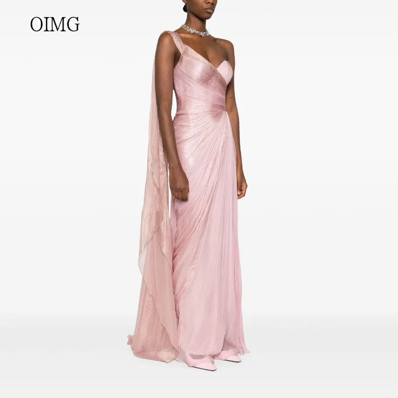 

OIMG Graceful Pink Mermaid Prom Gowns One Shoulder Formal Party Gown Floor Length Evening Dress vestidos de festa Customized