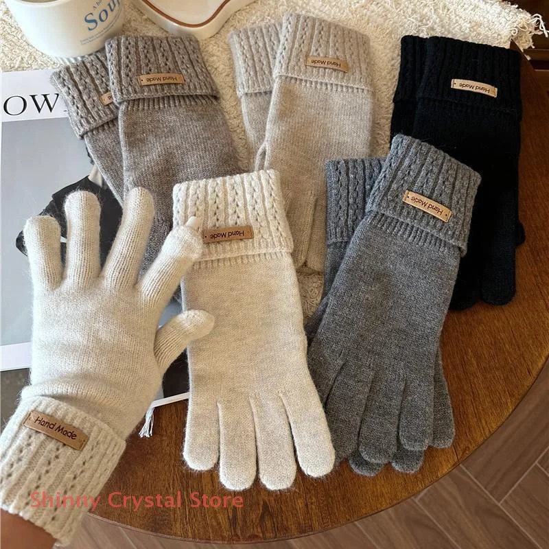 Gants chauds tricotés de couleur unie, à la mode, pour écran tactile, pour l'extérieur, résistant au froid, cyclisme, épais, automne et hiver