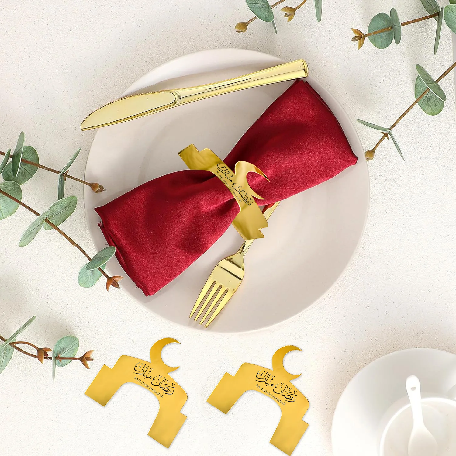 4 قطعة الذهب العربية رمضان كريم عيد مبارك حلقات منديل عائلة مسلمة الإسلامية إفطار الفطر الأضحى طاولة الحفلات الديكور هدية #1