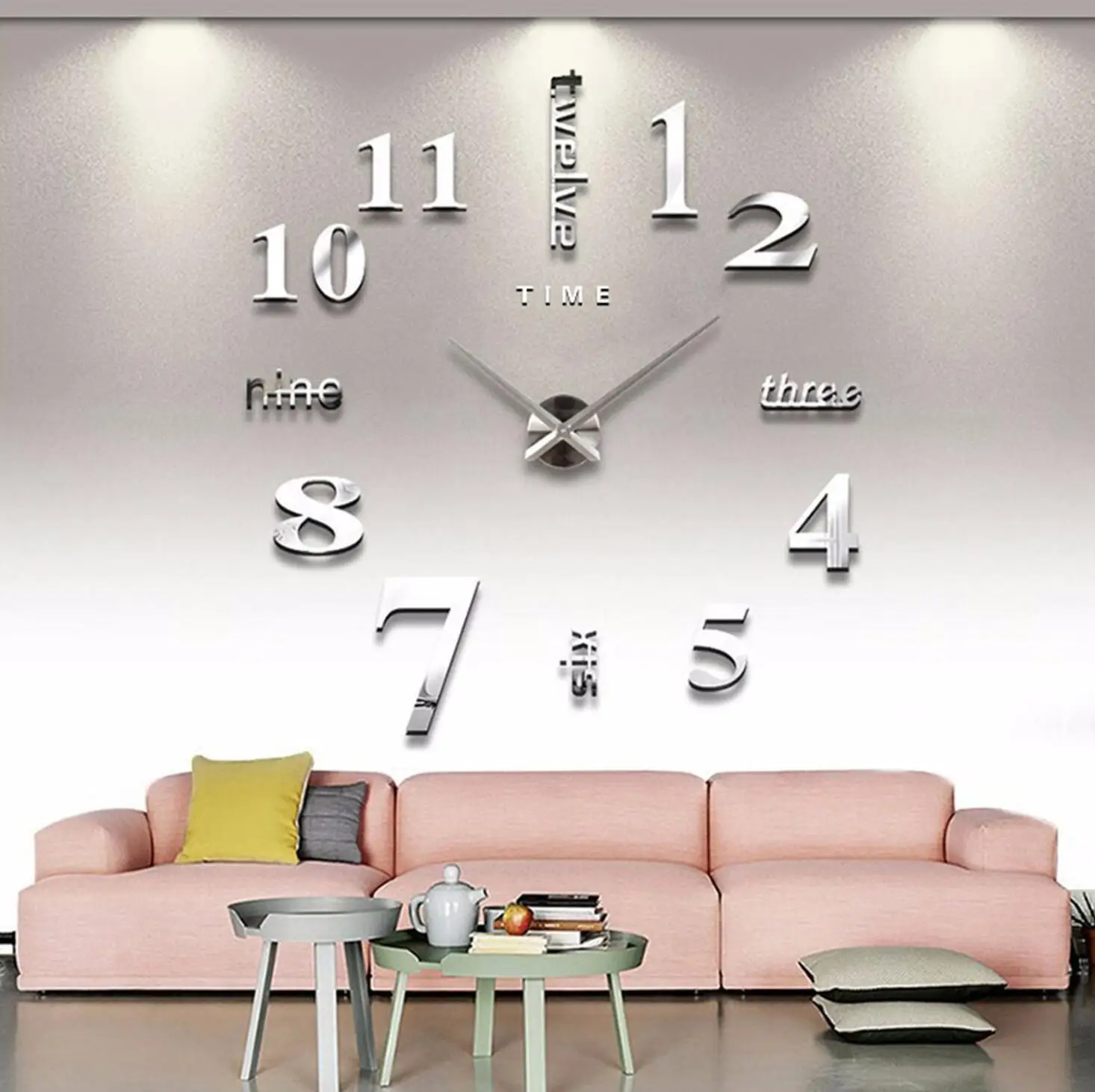 Reloj de pared con números y espejo 3D, pegatinas de aluminio de 40cm, arte moderno para el hogar, Relojes de pared digitales DIY para sala de estar y oficina, pegatina de reloj