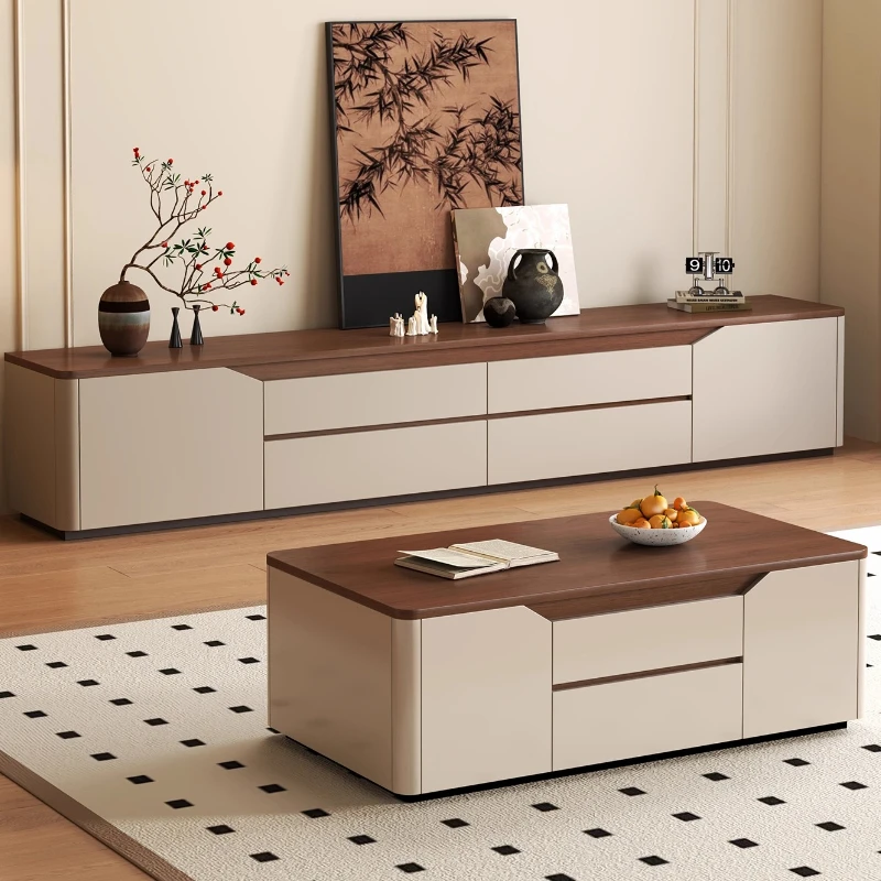 

Mid ancient style rounded corner TV cabinet Light luxury modern minimalist new living room small household unit floor to ceiling