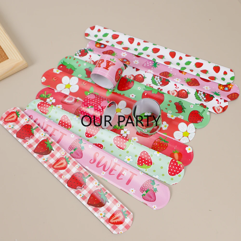 12 Stück süße Frucht-Erdbeer-Thema-Schlagarmbänder, Spielzeug für Kinder, Mädchen, Geburtstag, Gastgeschenke, Babyparty, Gastgeschenke, Pinata-Füller – Detail 2