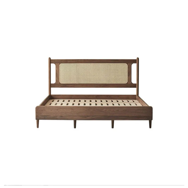 

Solid wood bed household new Chinese black walnut rattan