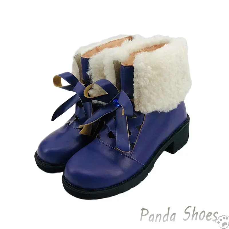 Genshinimpact Keqing Cosplay chaussures Anime jeu Cos bottes en fourrure jeu Ke Qing Cosplay Costume accessoire chaussures pour la fête d'halloween