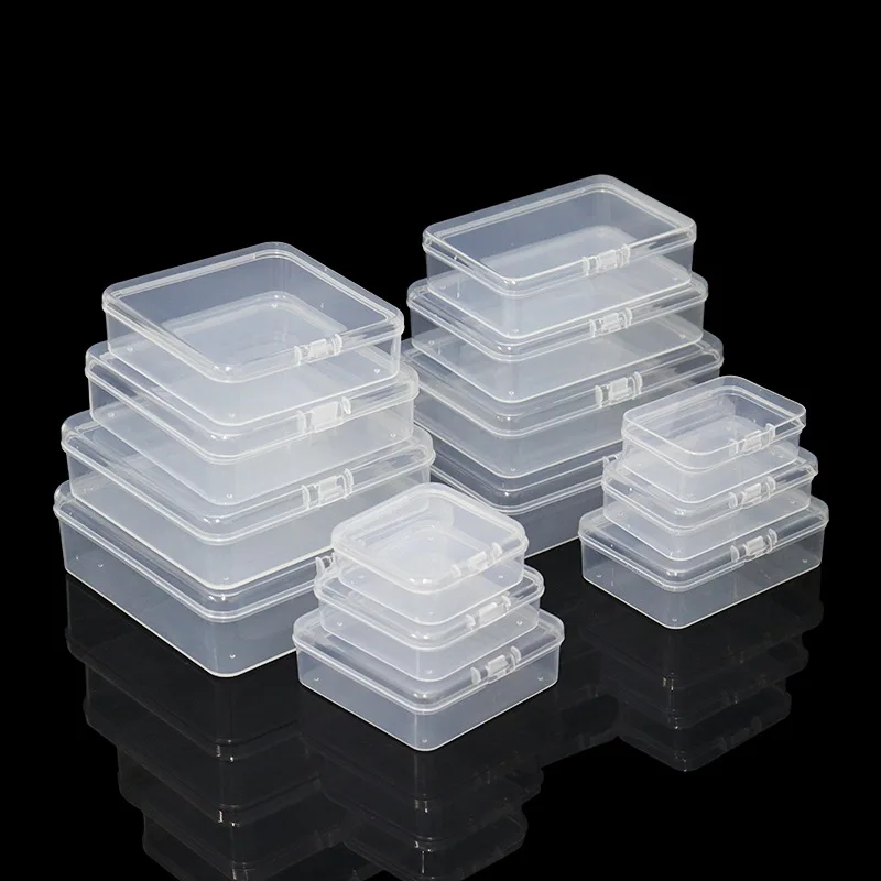 Square PP Plastic Box Rectangular Storage Transparent Flip Cover One-Piece Storage Parts Small Product Jewelry Packaging