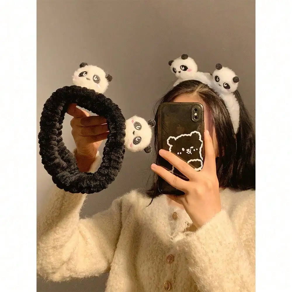 

1Pcs Panda Plush Headband For Women 2025 New Non Slip Hair Band Winter Skincare Accessories Cute Christmas Party Wear Perfect