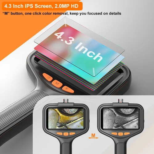 Imagen 2 del producto Cámara endoscópica Industrial individual y doble, boroscopio Digital de mano LCD de 4,3 pulgadas, 2M-100M, impermeable, HD1080P, cámara de alcantarillado de tuberías de 8mm