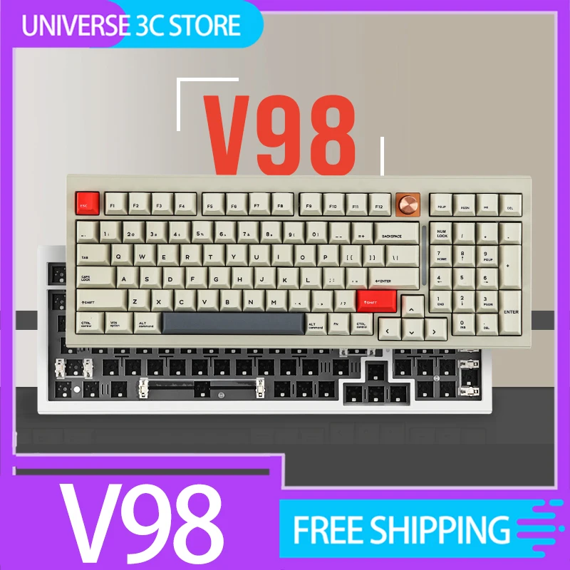 Cidoo V98 Mechanical Keyboard With Knob Wireless Three Mode Aluminium Alloy Custom Rgb Hot Swap Keyboard For Gamer Gifts