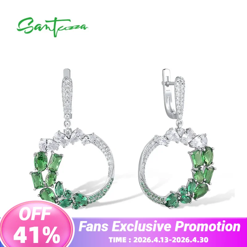 

SANTUZZA, висячие серьги из стерлингового серебра 925 пробы для женщин, сверкающая зеленая шпинель, белый CZ, свадебные и помолвочные ювелирные украшения