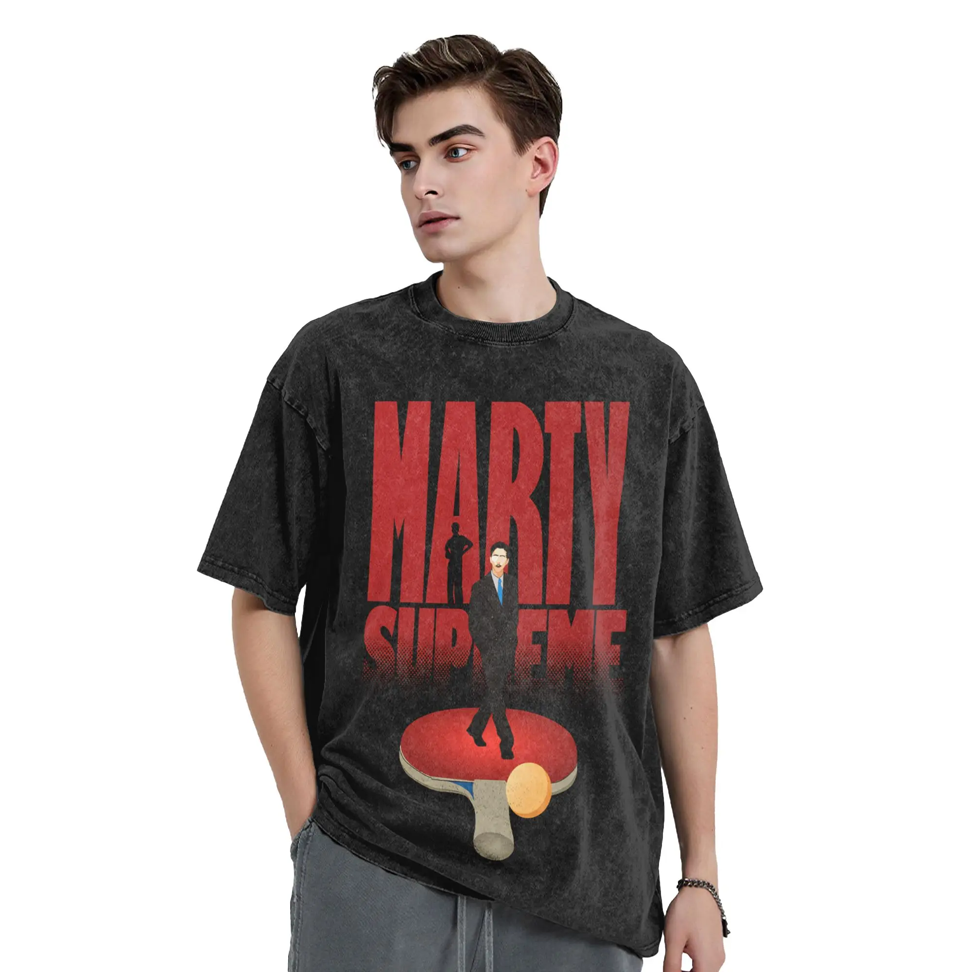 Marty Table Tennis Timothee Chalamet Vintage Washed T-Shirt Men's 100%Cotton Clothes Harajuku Marty Supreme Round Neck