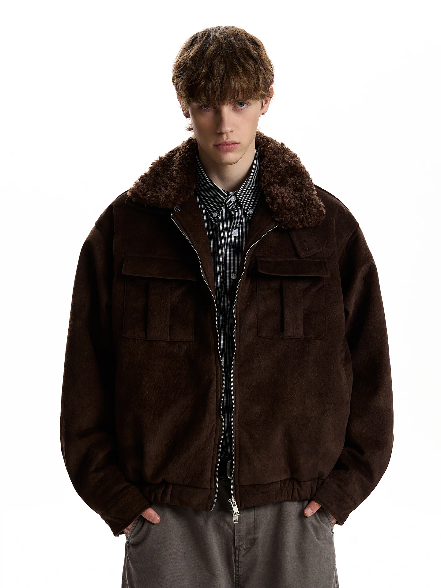 

Thiened Мягкий дэт с меховым воротником, повседневная теплая молодежная ветрозащитная полиэфирная волокно, обычная длина, застежка-молния, мужская...