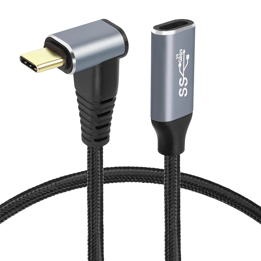 90 Degree USB C Male to Female Extension Cable USB3.1 Gen2 Up Down Angle Type-C 10Gbps Data 4K@60Hz Display PD100W Charging Cord