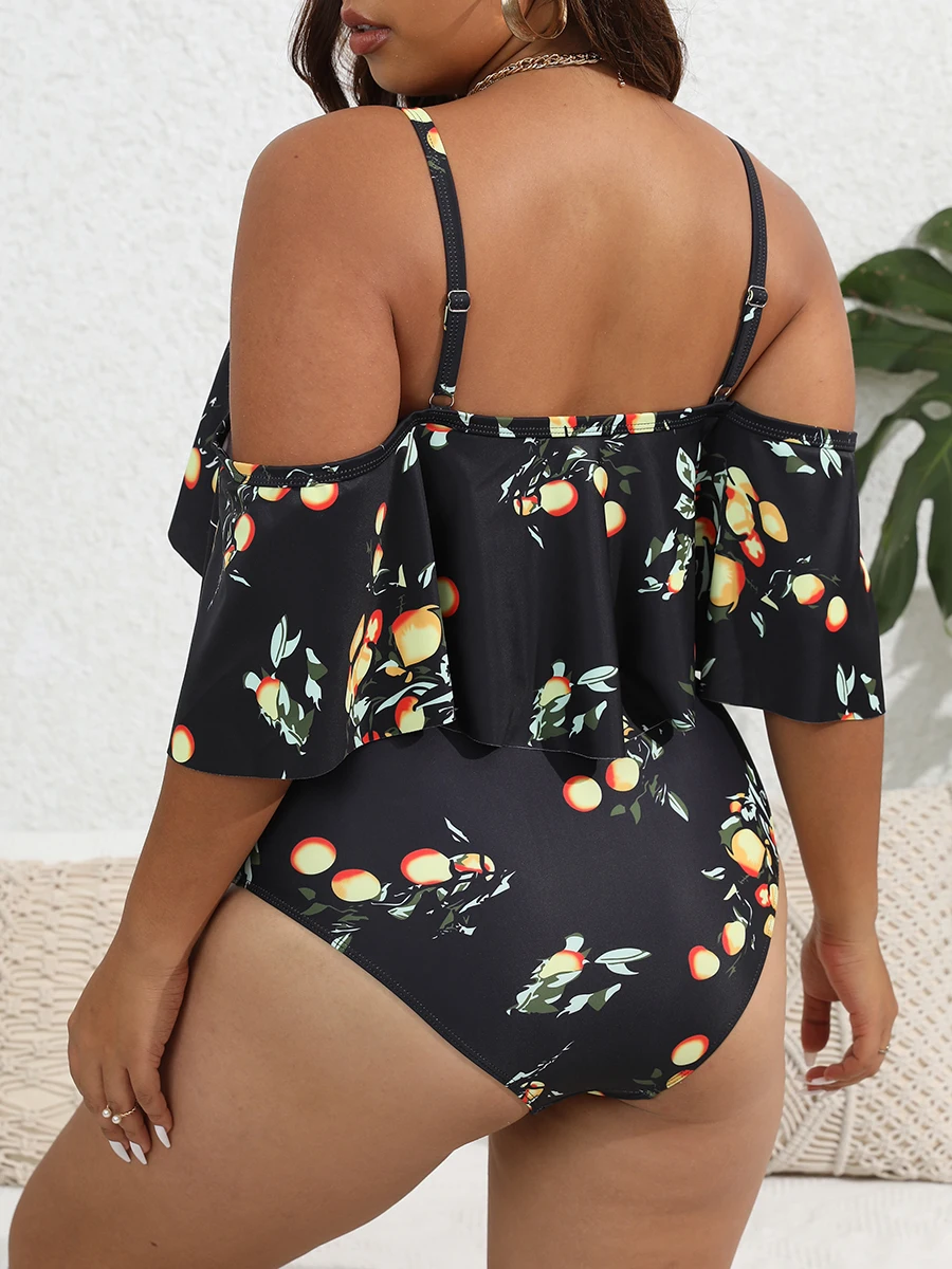 Ruffle Large Plus Size Swimsuit Women One Piece Printed Swimwear Female Bathers Bathing Swimming Swim Suit Beachwear 4XL