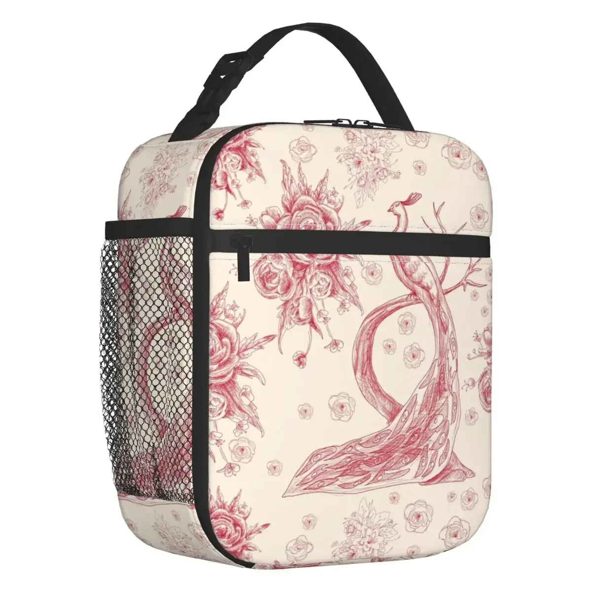 Toile De Jouy Rose Insulated Lunch Bag for Women Resuable French Motif Flora Cooler Thermal Bento Box Office Work School