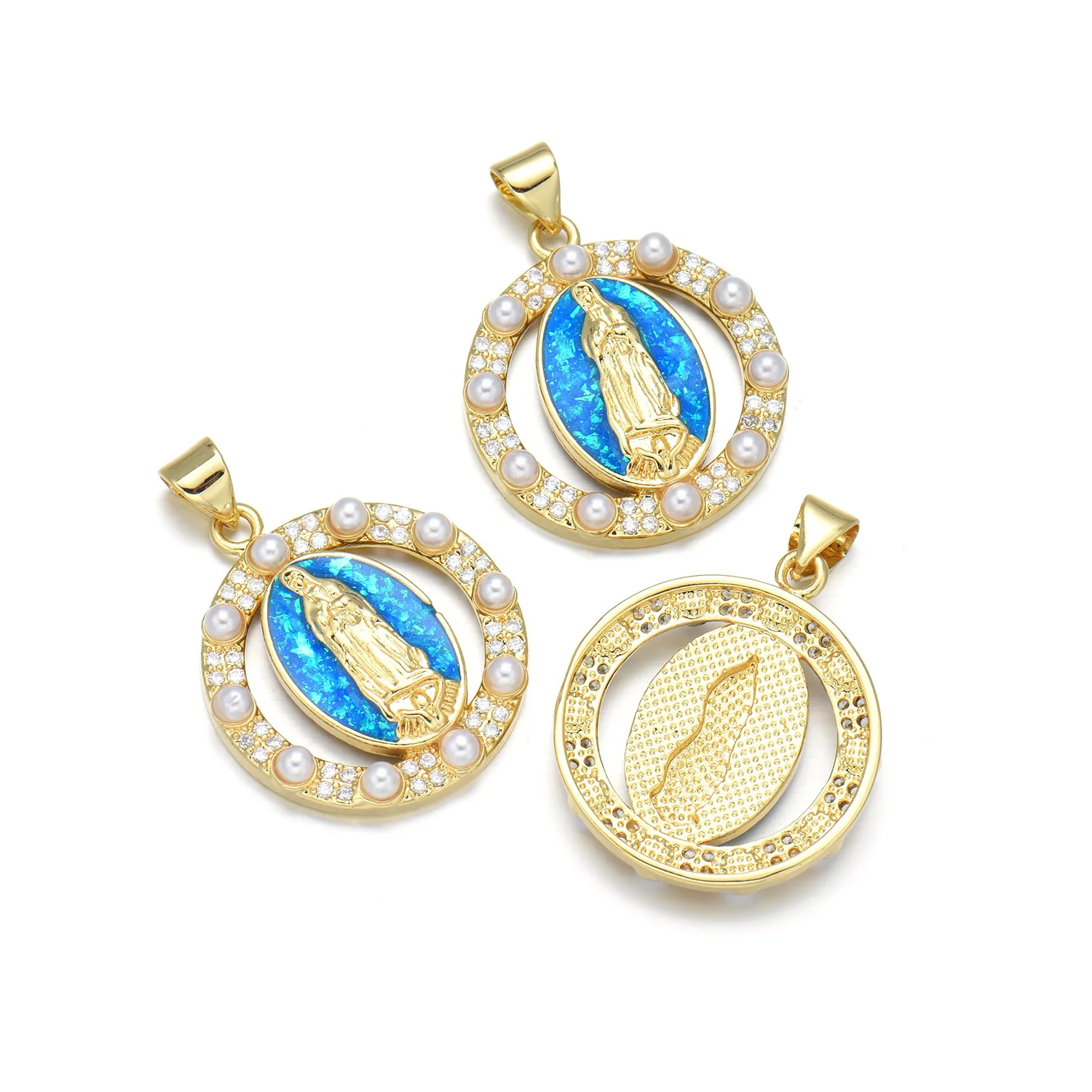 5pcs Opal Copper Plated North American Oval Virgin Mary Pendant Accessorie DIY Pearl Necklace Jewelry Making Materials Wholesale