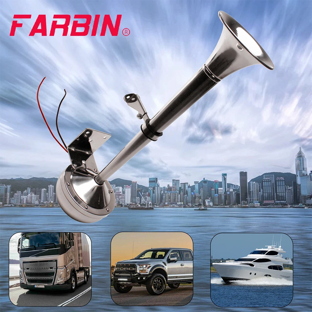 

FARBIN 12V/24V Loud High/Low Marine Boat Stainless Steel Single Trumpet Electric Horn For Ship Sailboat Yacht Trucks Warn Tool