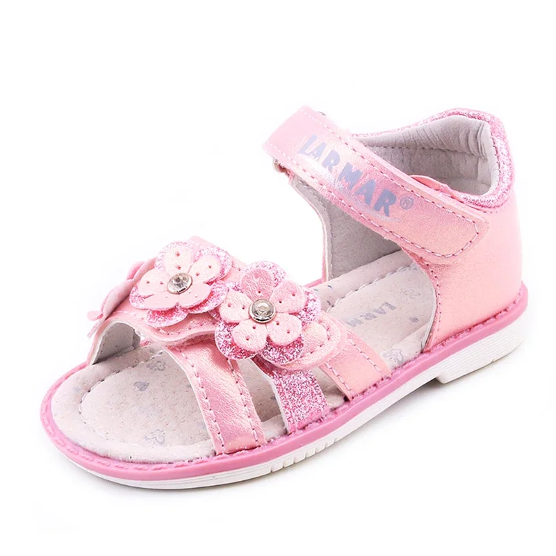 

Girls Open Toe Sandals Floral Decor Adjustable Strap Soft Sole Toddler Summer Casual Walking Shoes
