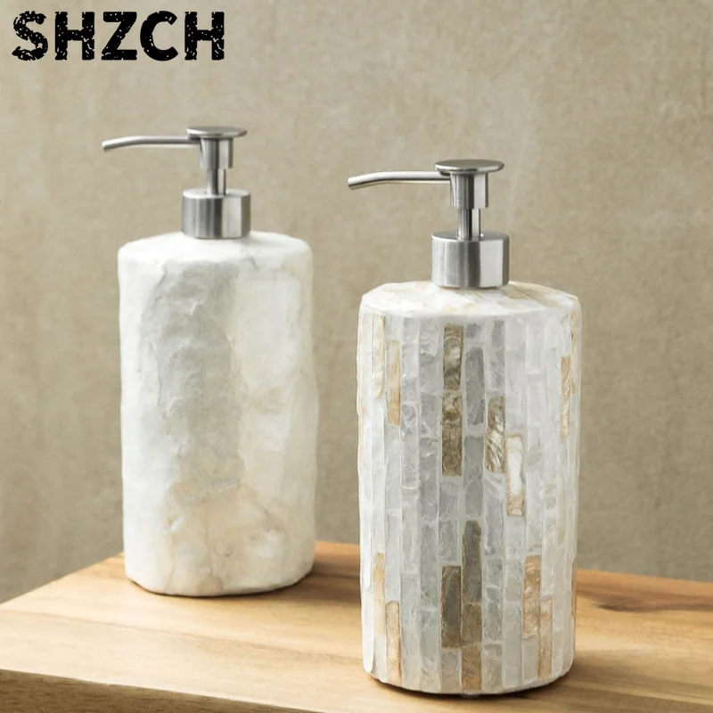 Cream Style Ceramic Lotion Pump Bottle Large Capacity Bathroom Dispenser for Shampoo Body Wash Soap Shell Design Refillable