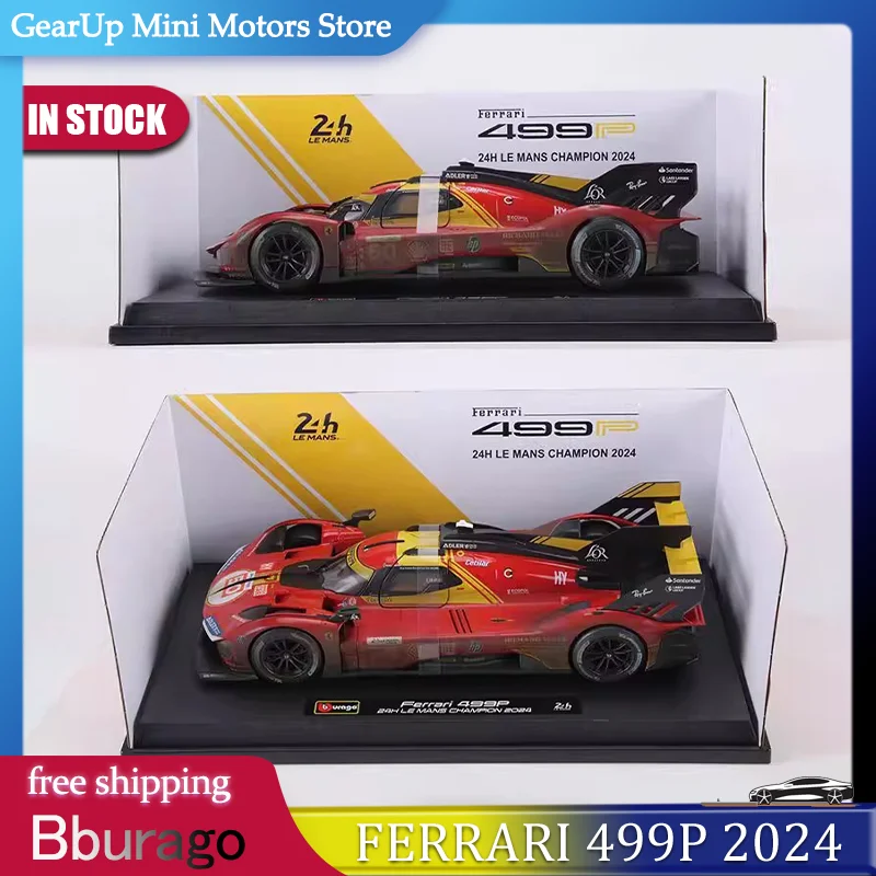 

New In Stock Bburago 1:18 Ferrari 499p Champion 2024 24h Lemans Racing #50 Muddy Dirty Version Alloy Miniature Diecast Model Toy