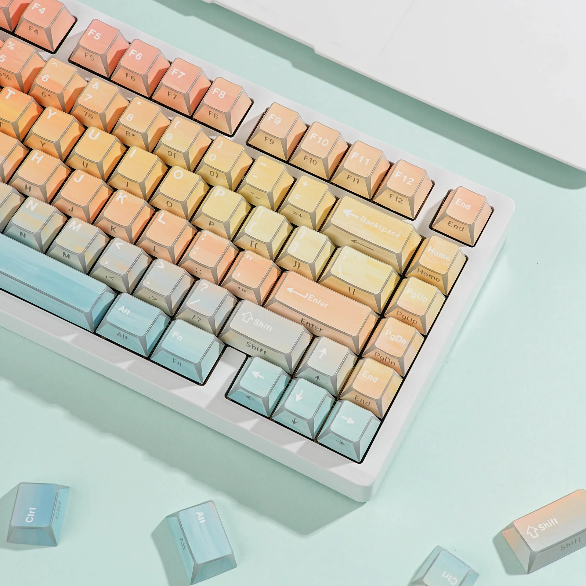 Korean Spanish French Russian UK German Hebrew Cherry Profile PBT Keycap Mechanical Keyboard Curved Edges Side Print Keycaps ISO