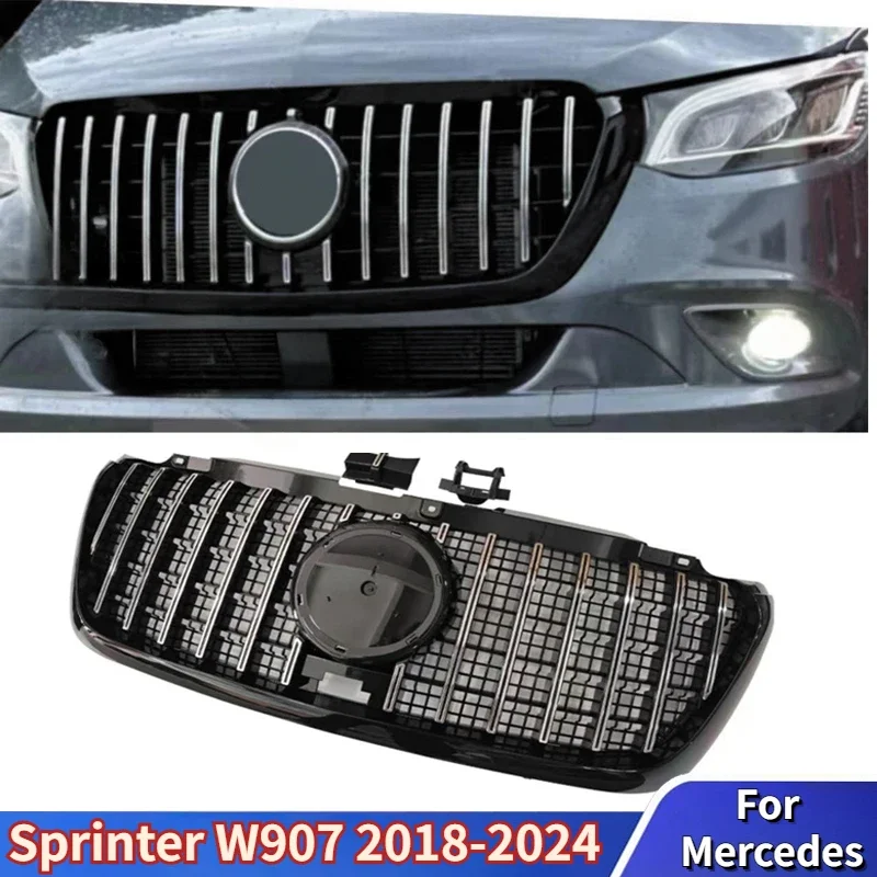 Front Bumper Grill for Mercedes Sprinter 2018-2023 W907 GT Style Grille ACC Electric Model Replacement Grills bodykit Accessorie