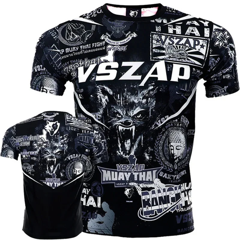 Muay Thai Training 3D Sport Schnell trocknend Atmungsaktiv Männer Plus-größe T-shirt Straße Fitness Boxen Jiu-jitsu Team uniform Kurzhülse