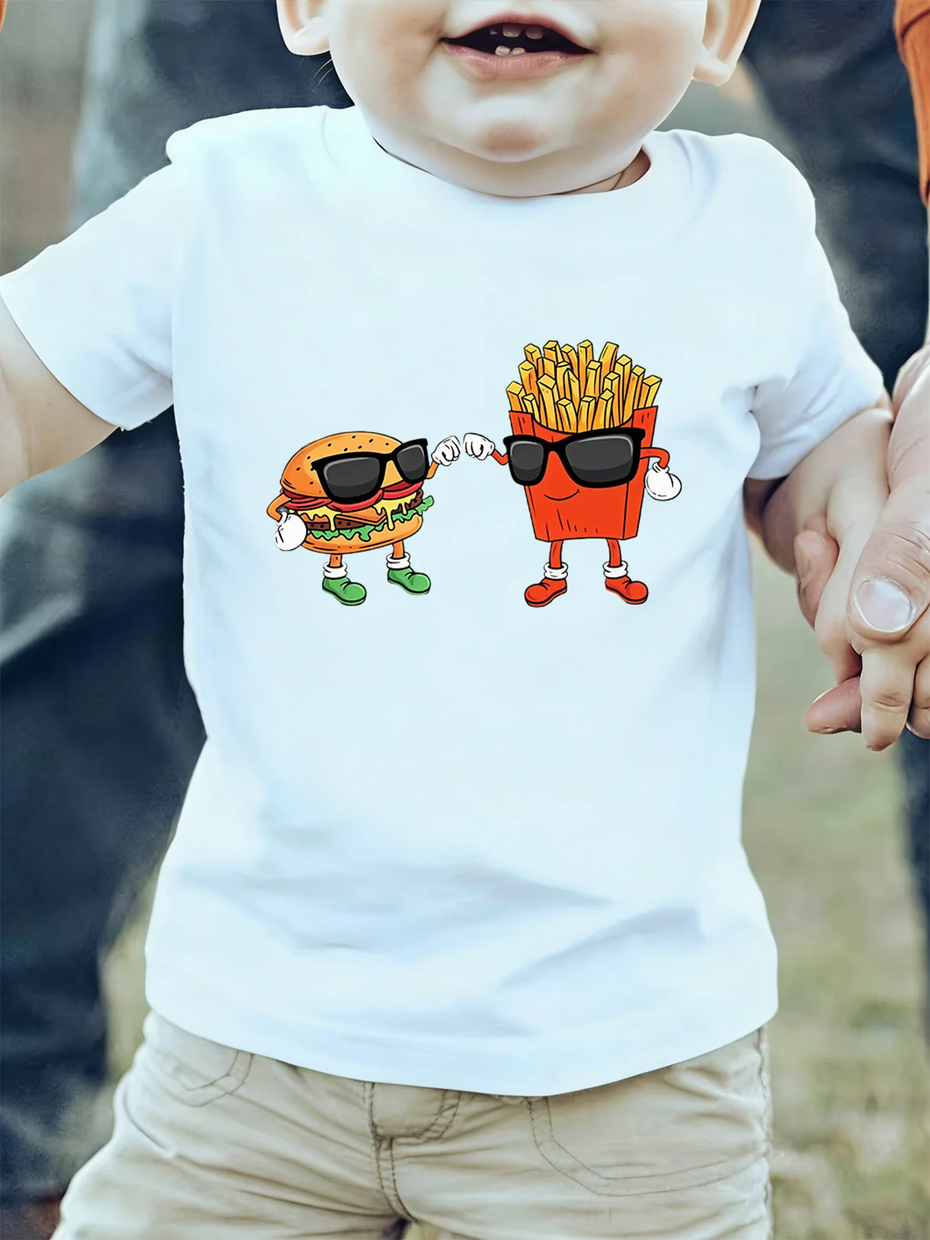 Cool Hamburger And French Fries Best Friend Cartoon Print Kids T Shirt Boys Girls Family Matching Summer Crew Neck Casual Tee
