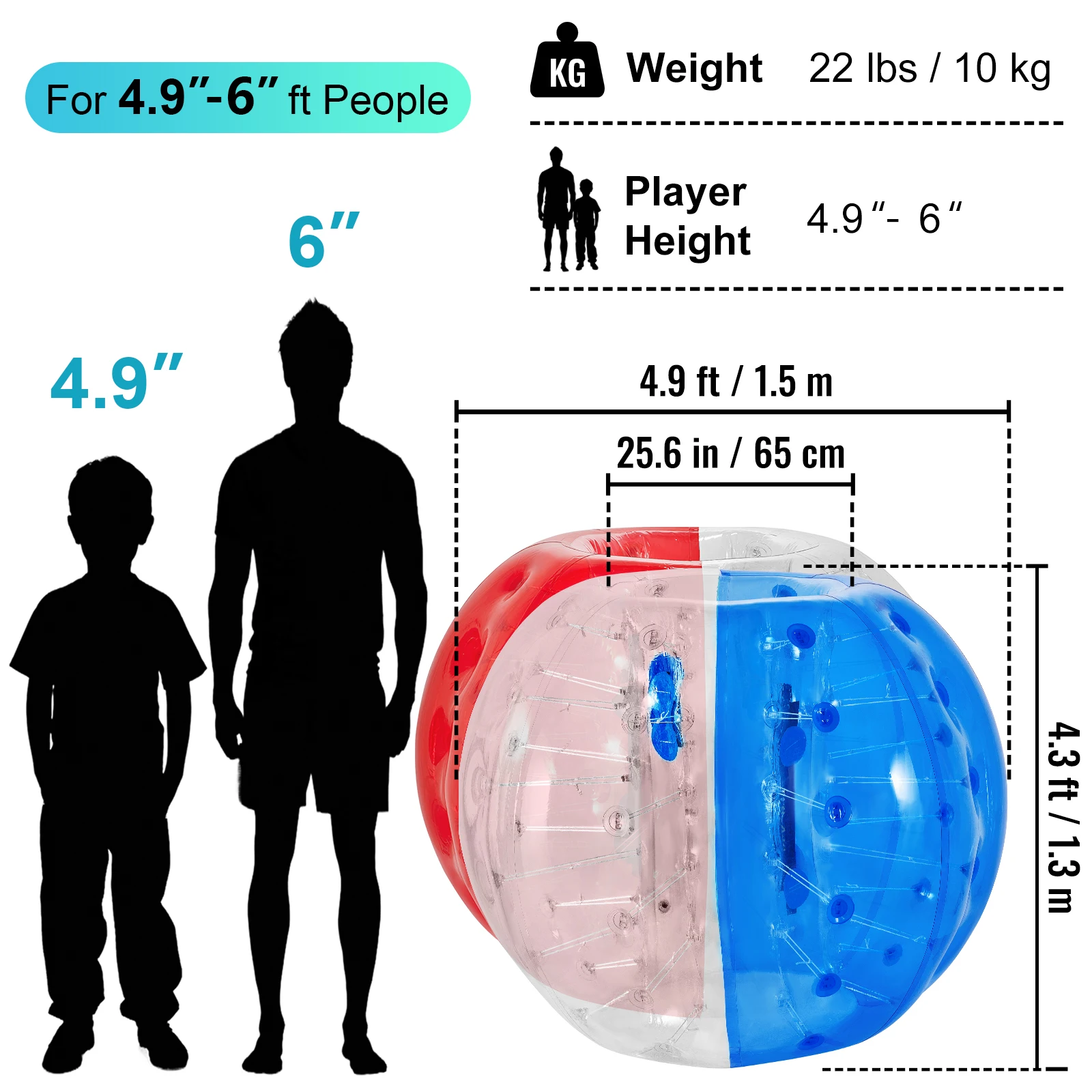 Guellin Pelota de Burbuja Bolas de Fútbol con Burbujas Bola Inflable de Zorb para los Niños y Adultos Inflatable Bumper Ball (2X1.5M)
