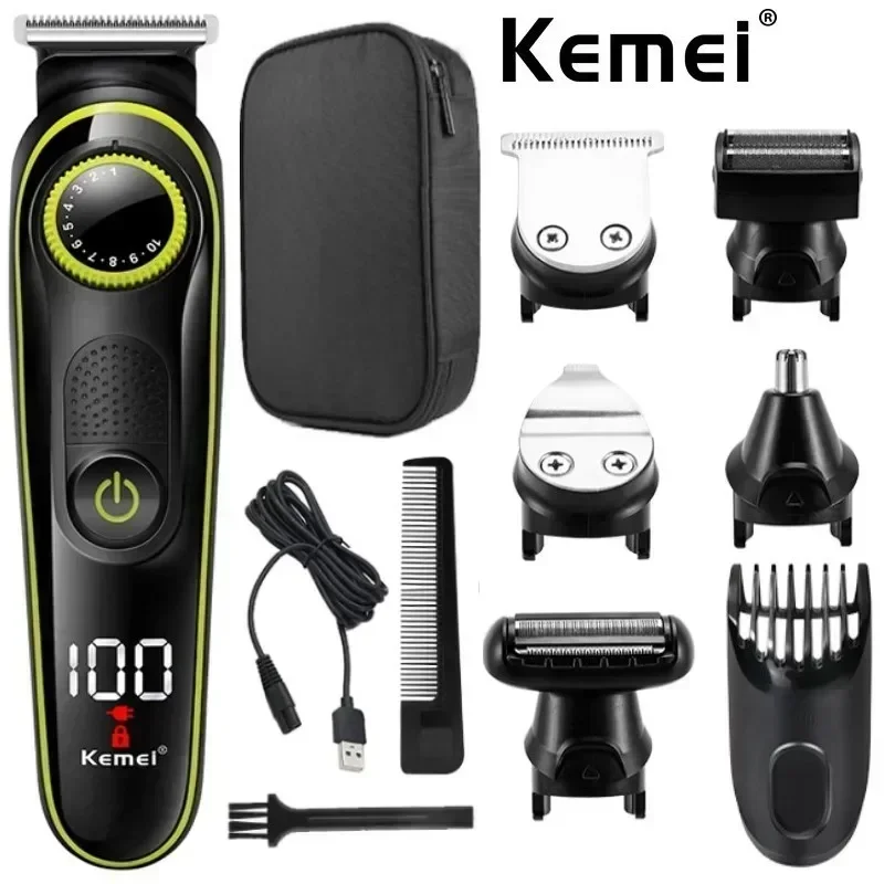 Kemei Haarschneider, professioneller elektrischer Nasentrimmer, wiederaufladbarer Rasierer, 6-in-1, multifunktionaler LED-Haarschneider für Männer, KM-696 – Detail 1