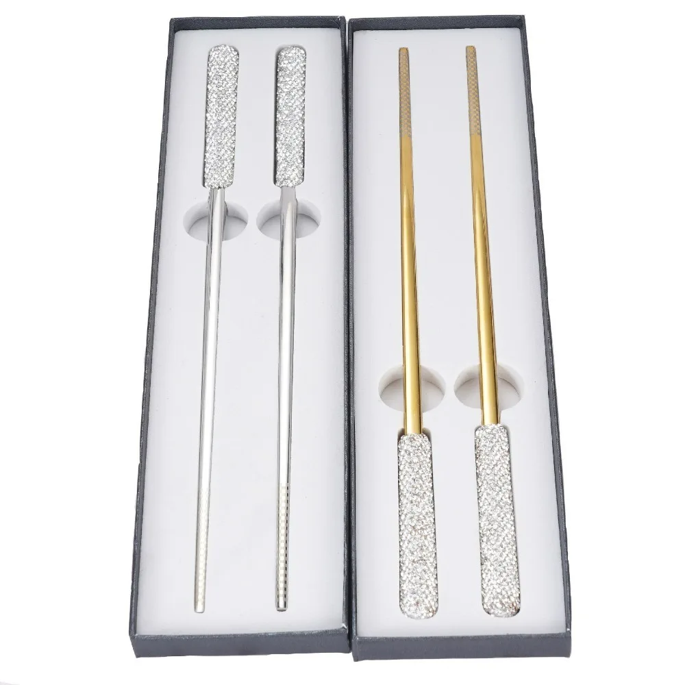 Stainless Steel Chopsticks with Box CutleryDeluxe CutlerySparkling Diamond Encrusted ChopsticksKitchen UtensilsChristmas Gifts