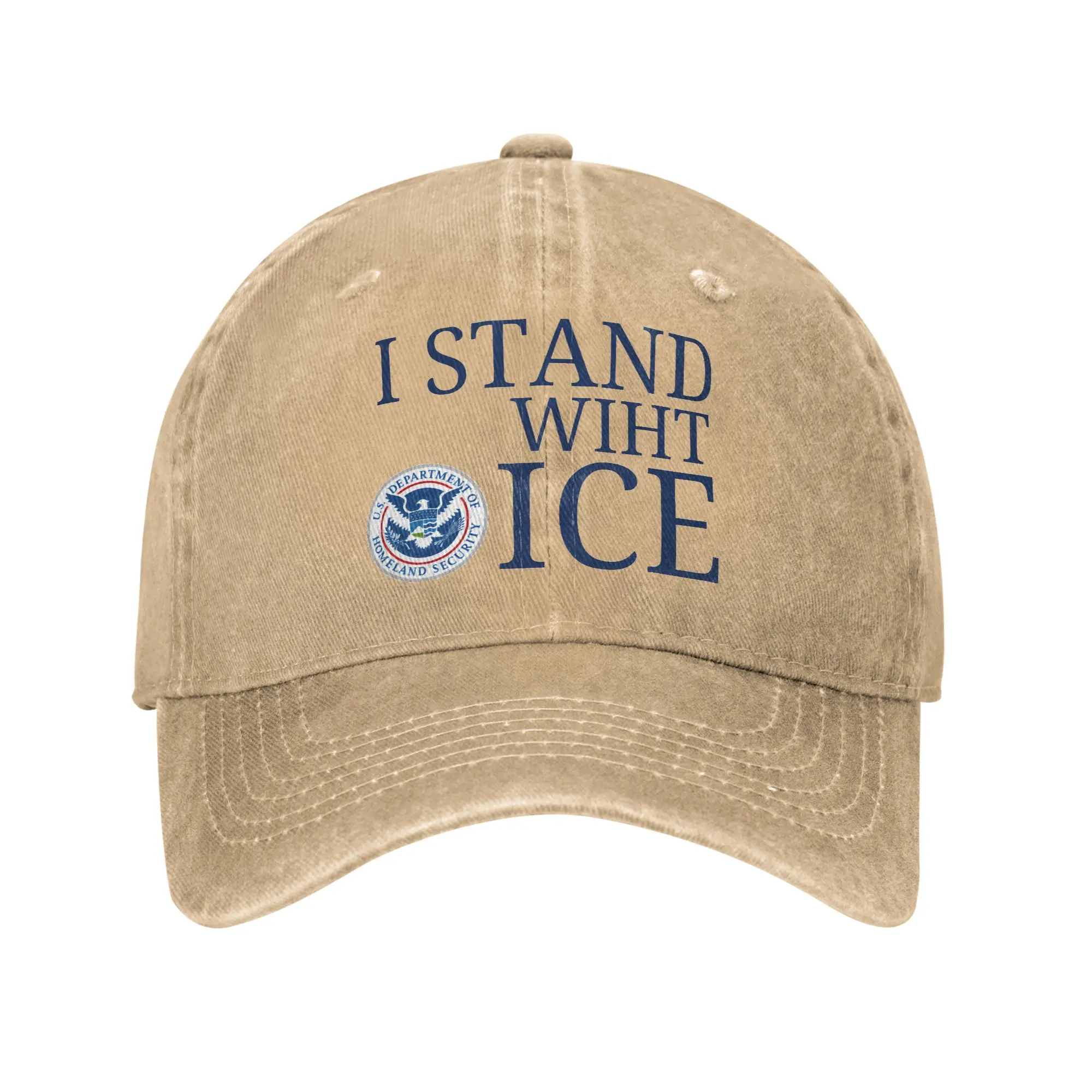 

I Stand With Ice United States Immigration and Customs Enforcement Sun Baseball Cap Fitted Retro Couple Washed Hip Hop Hats