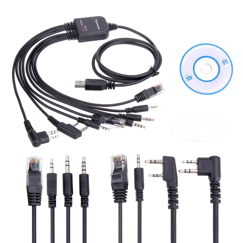 8 in 1 USB Programming Cable with CD Software for Baofeng Handheld Radio MOTOROLA AXU4100 Kenwood TYT QYT ICOM Multiple Radios