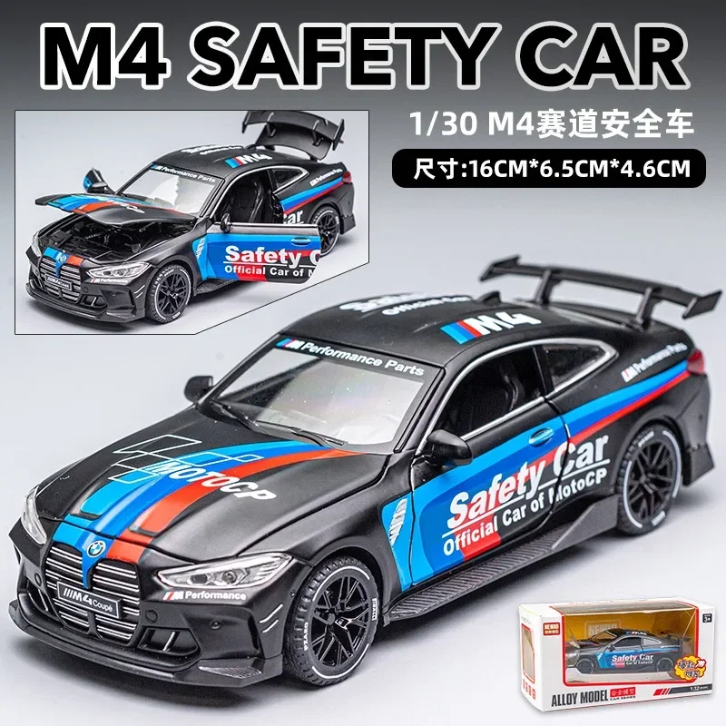 BMW M4 supercarro modelo brinquedo para crianças, carro de liga, puxar para trás, luz sonora, presente coleção, fundido, 1:32, A469