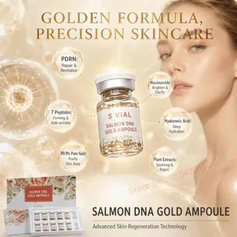 Golden Salmon DNA PDRN Ampoule Skin Booster Serum Kit Facial Skin Whitening Moisturizing For 0.3mm Microneedle Serum  10pcs