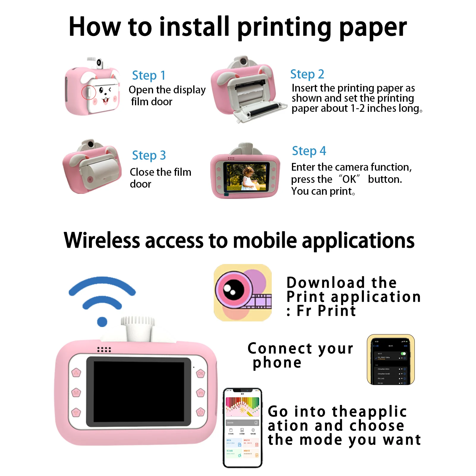 【ใหม่】กล้องเด็ก F-11 หน้าจอ IPS 3.5 นิ้ว พร้อม WIFI ความจุ 32GB 180 ° เลนส์หมุนได้ 4K ถ่ายภาพเซลฟี่ วิดีโอ 1080P โฟกัสอัตโนมัติ & กระดาษพิมพ์ 3 ม้วน