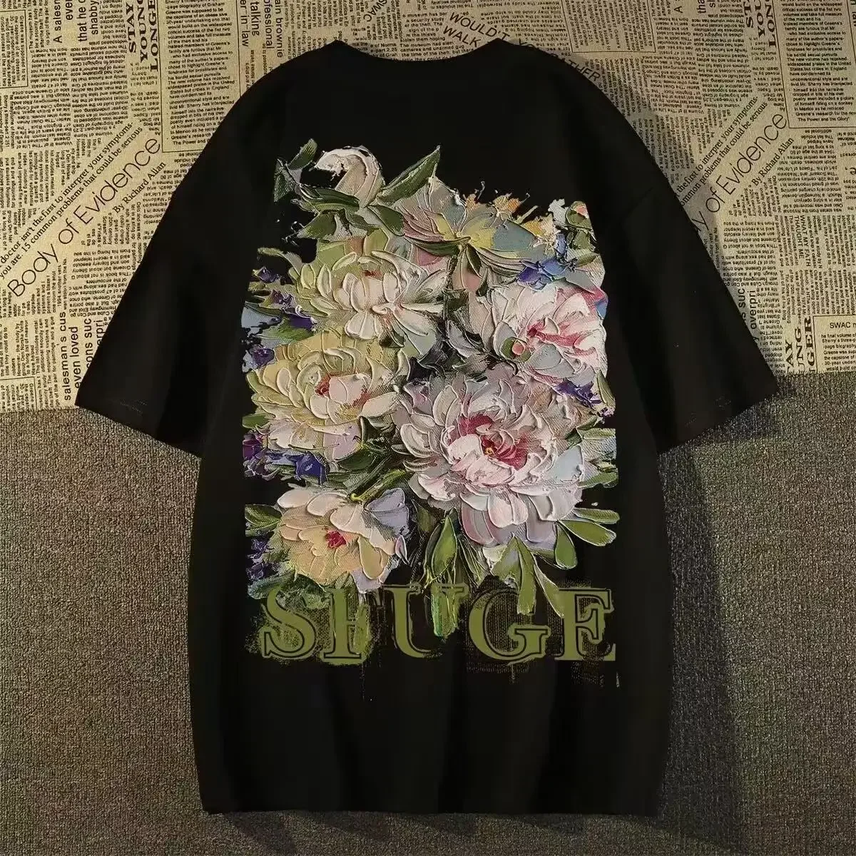 Oil Painting Print Cotton American Vintage T Shirt Women and Men Short Sleeve Casual Loose Tshirts Couple Summer New Korean Tops