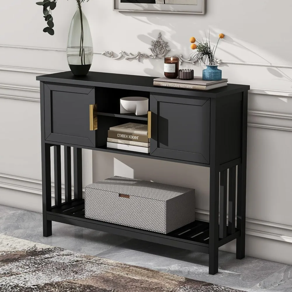 

Entryway Console Table with 2 Doors & Storage & Shelf, Sofa Table Entrance Entry Way Table, Hallway Foyer Behind Couch Table (Bl