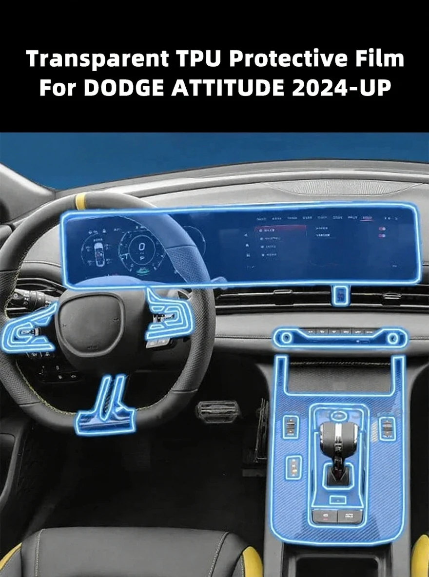 Für Dodge Attitude 2024–2026 Transparente Mittelkonsolen-Schutzfolie aus TPU für Auto-Schaltkasten und Armaturenbrett Kratzfest – Detail 1