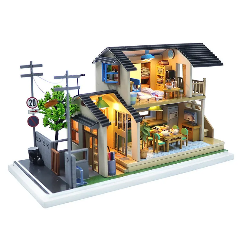 

Newest DIY Wooden Dollhouse Japanese Architecture Doll Houses Mininatures with Furniture Toys for Children Friend Birthday Gift