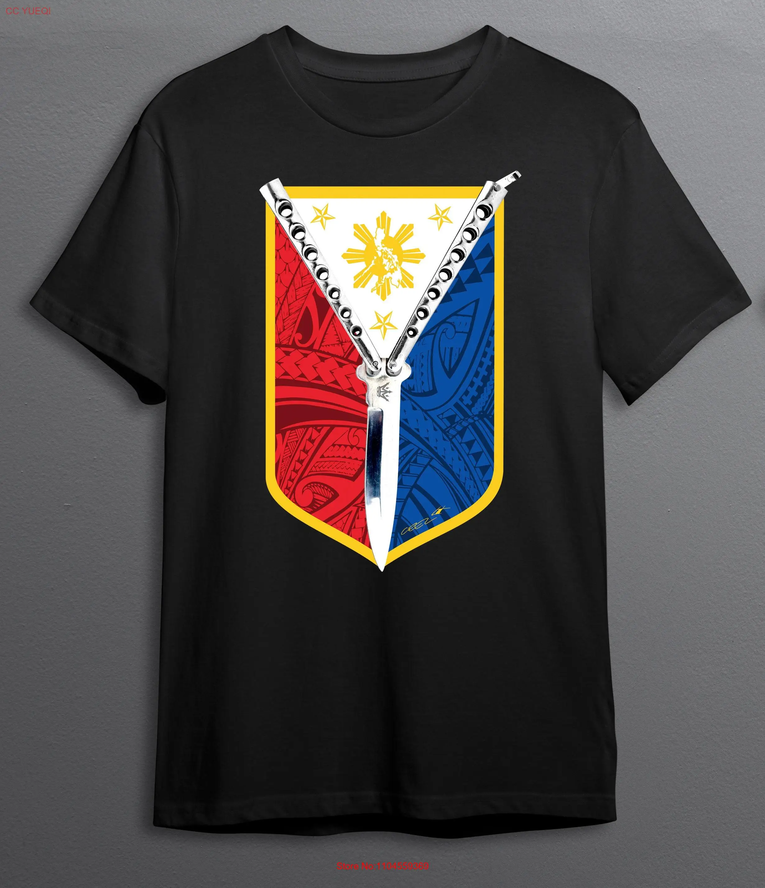 Philippines Filipino Pinoy Pinay Filipina Balisong Shield 3 Stars and sun T Shirt long or short sleeves