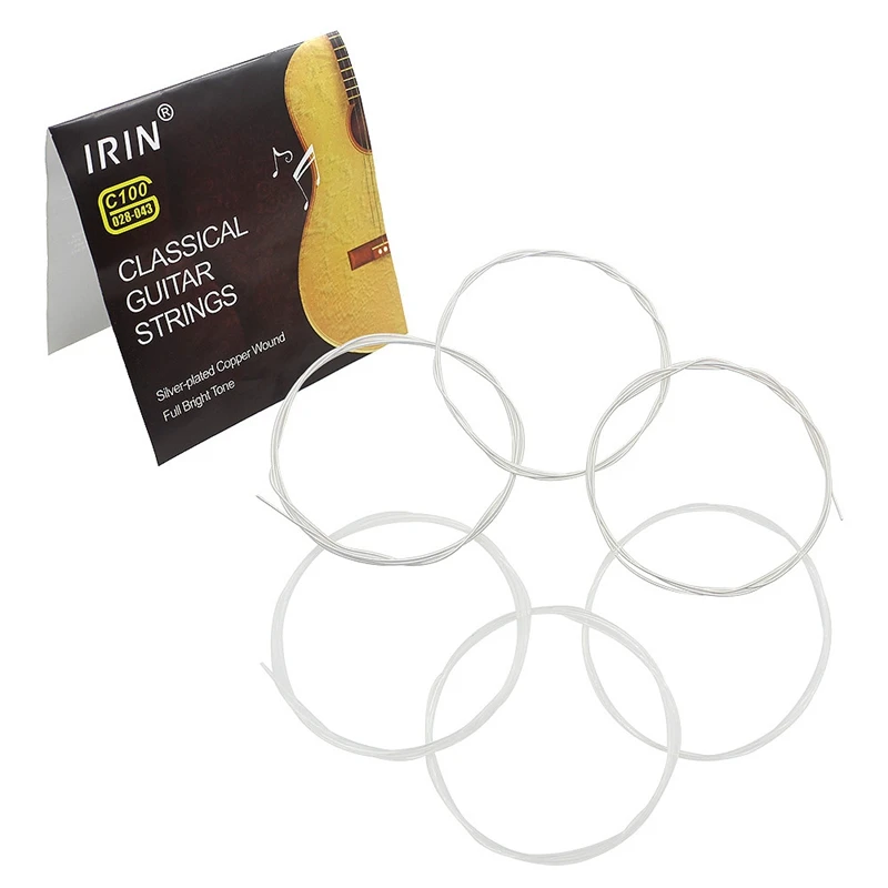 IRIN 6Pcs/Set Classical Guitar Strings Nylon Silver-Plated Copper Wound Classical Guitar Strings(.028-.043)