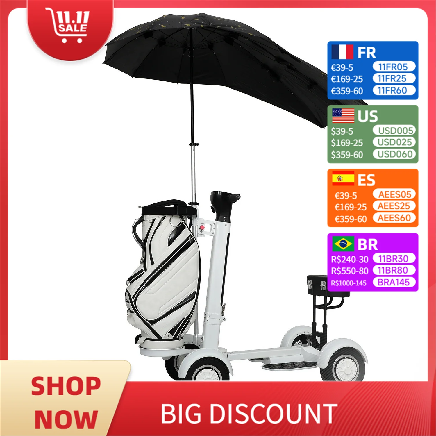 Four-Wheel Golf Cart Aluminium Stainless Steel 30km Range Per Charge NFC Unlocking Foldable Design Seat Umbrella Golf Trolley