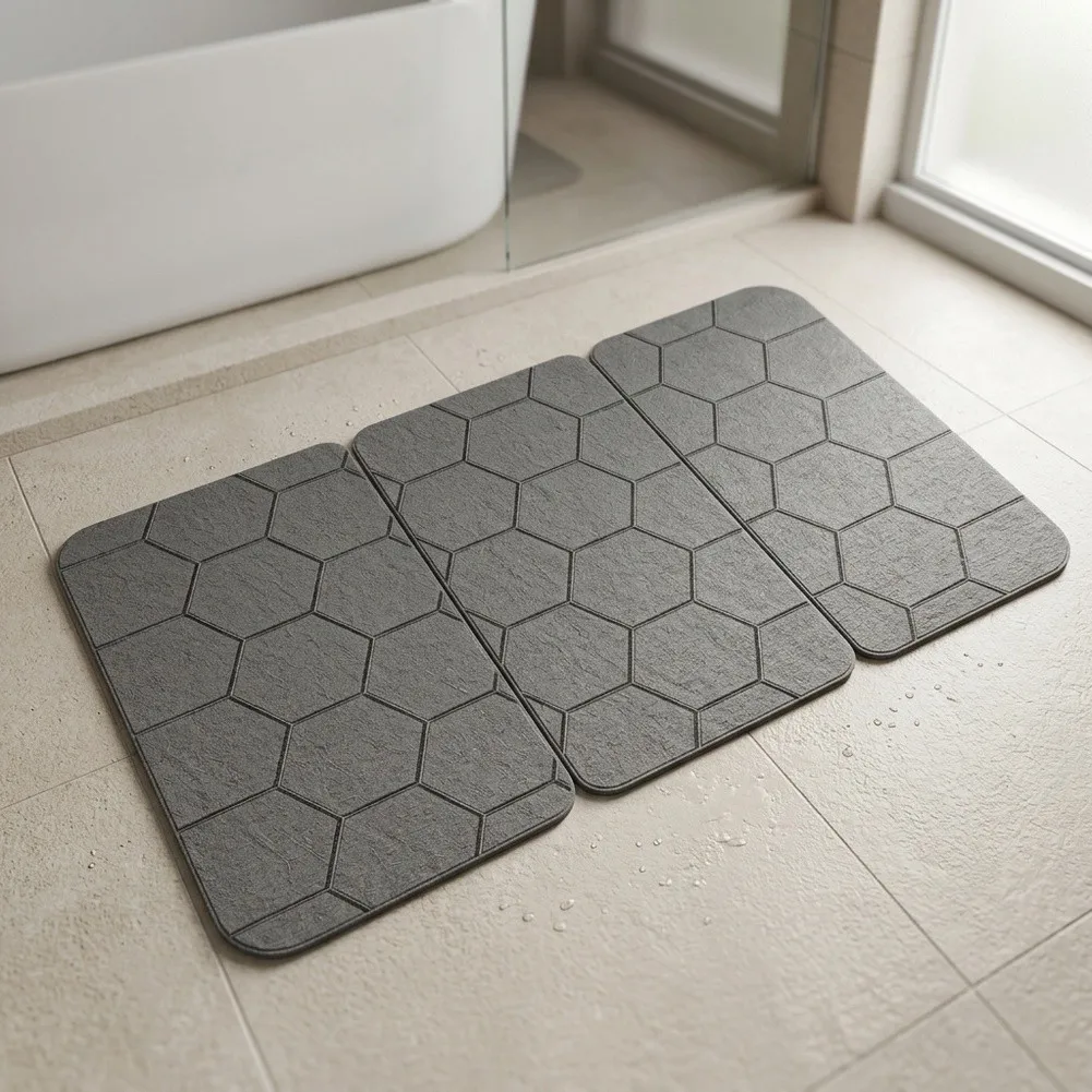 3 Piece Bathroom Mat Set with Thick Memory Foam Core Non Slip Drip Dot Backing Absorbent for Bath Shower Areas