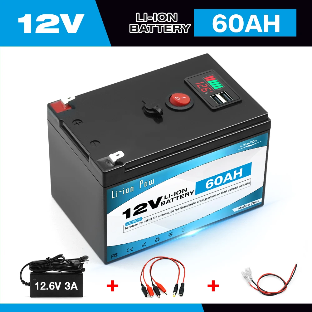 

12V 60Ah Lithium LiFePO4 Deep Cycle Battery, 4000+ Cycles Rechargeable Battery for Solar/Wind Power,Small UPS,Lighting,and More