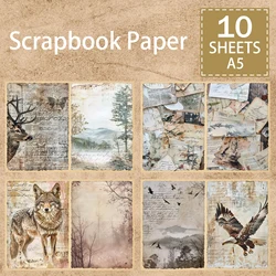 10 Sheets A5 Size Words Collage Forest Animal Squirrel Brown Bear Wolf Background Vintage Grunge Journal Planning Scrapbooking